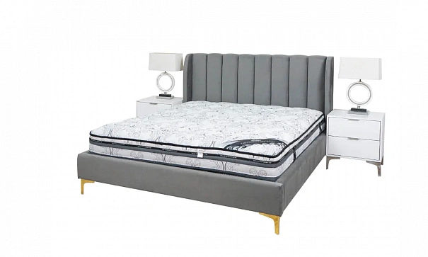 Кровать 1,6 Лея ткань серый ноги золото - 3d модель
