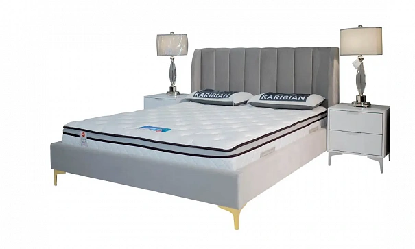 Кровать 1,6 Лея ткань светло-серый ноги золото - 3d модель